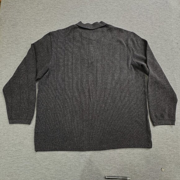 Marc Edwards Polo Shirt Long Sleeve Mens Size XL Mock Tee Charcoal Gray Stripes - Picture 2 of 12
